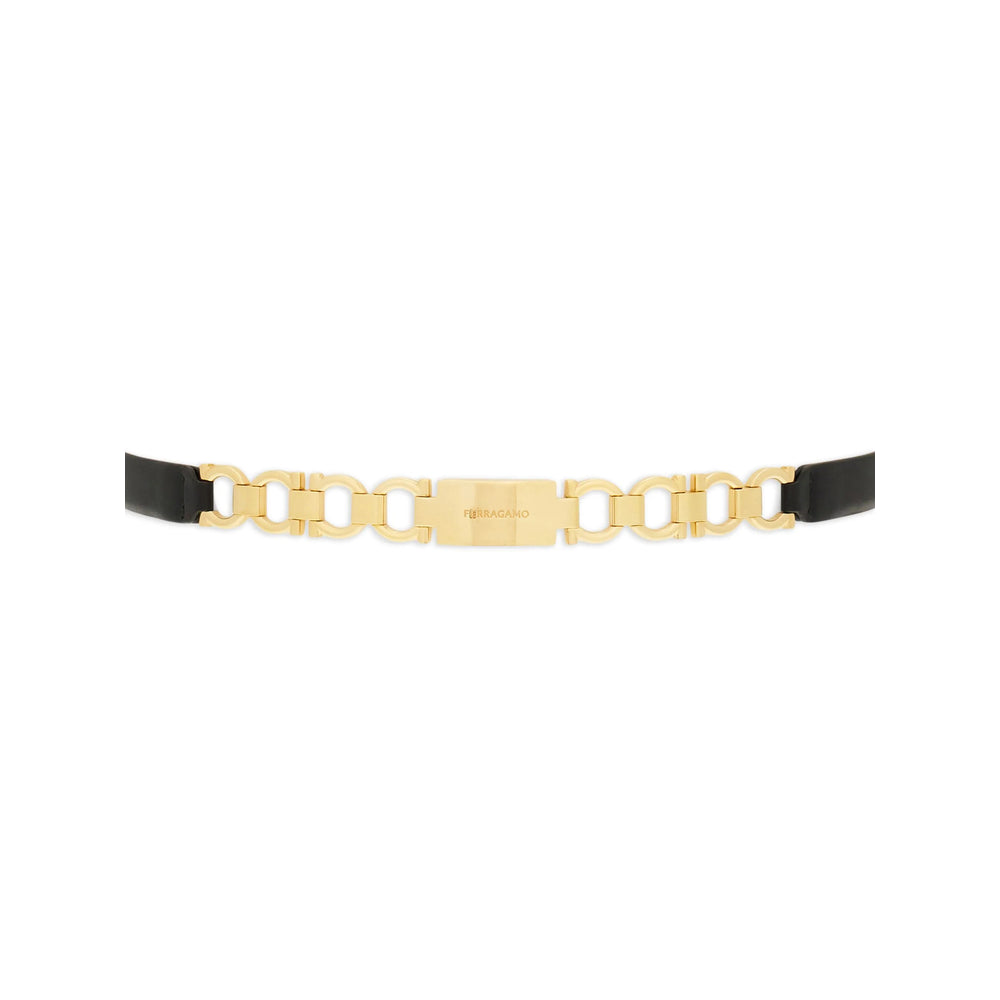 Ferragamo Black Leather Belt with Gancini Plaque
