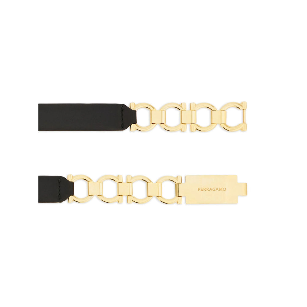 Ferragamo Black Leather Belt with Gancini Plaque
