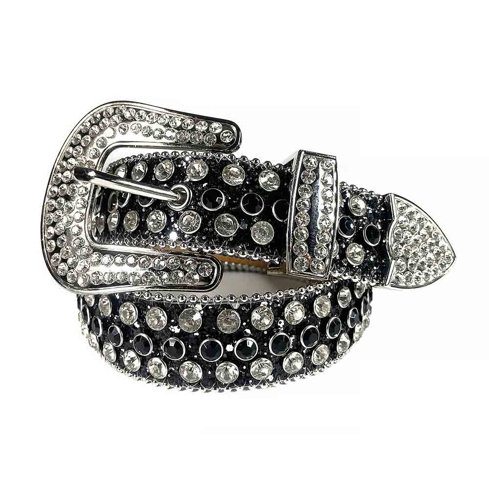 Black & White Rhinestone Studded Alligator Belt