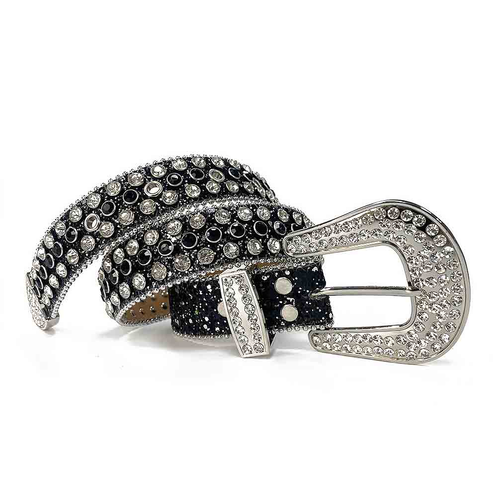 Black & White Rhinestone Studded Alligator Belt