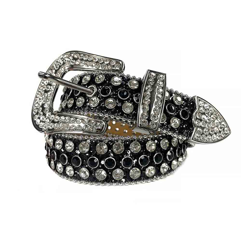 Black & White Rhinestone Studded Alligator Belt