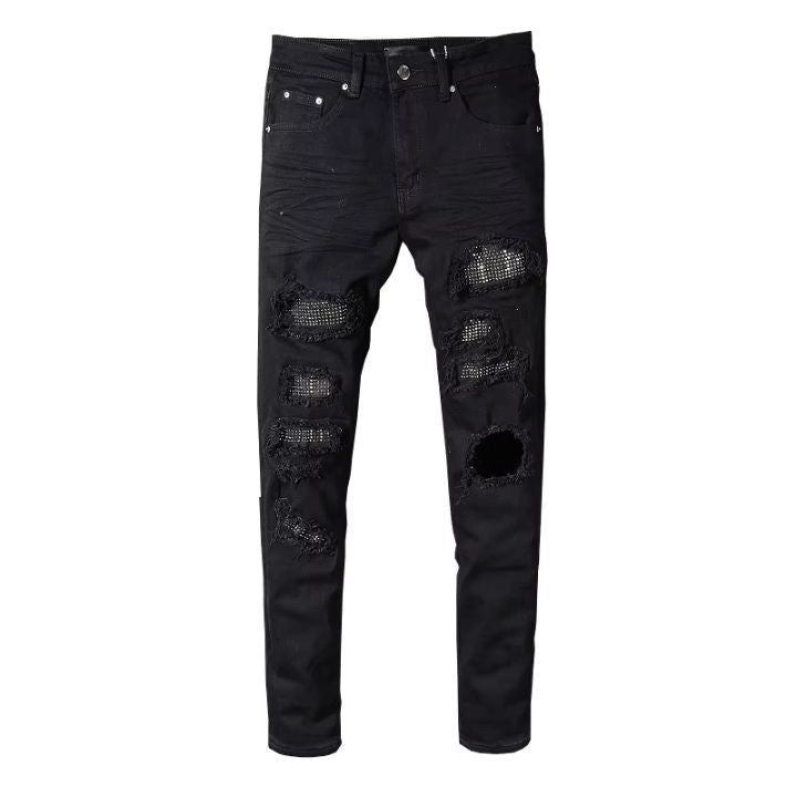 EST. 313 Rhinestone Patch Slim Jeans