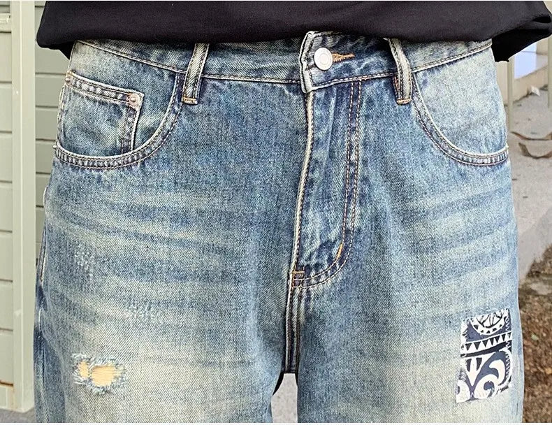 EST. 313 Stonewashed Patchwork Jeans