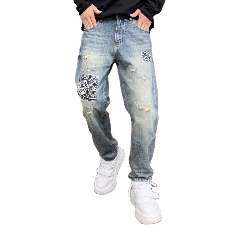 EST. 313 Stonewashed Patchwork Jeans