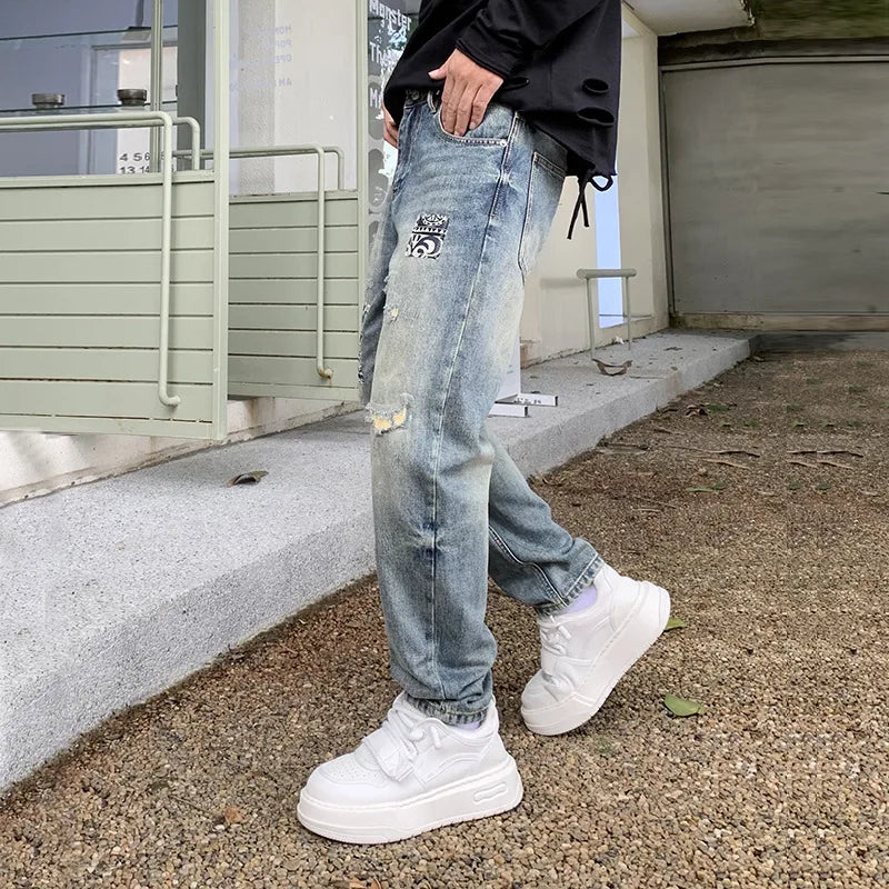 EST. 313 Stonewashed Patchwork Jeans