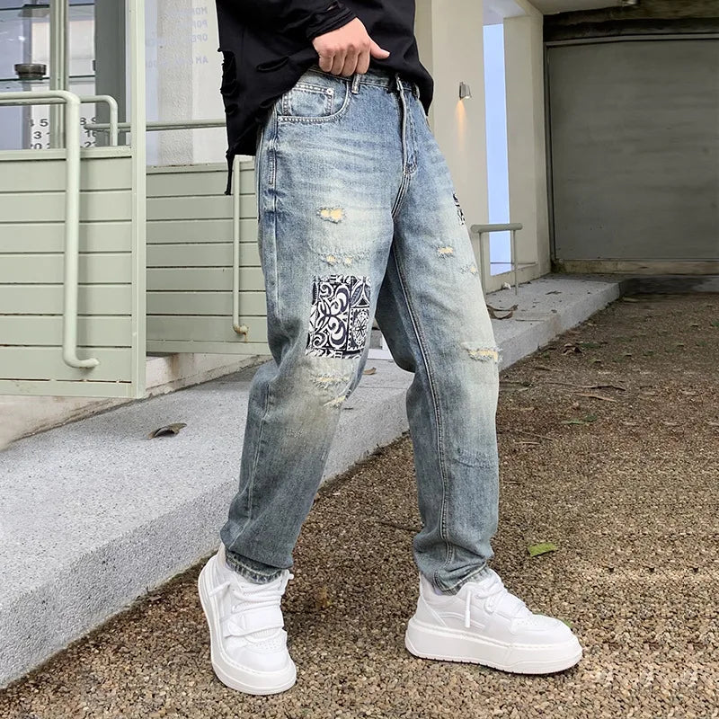 EST. 313 Stonewashed Patchwork Jeans