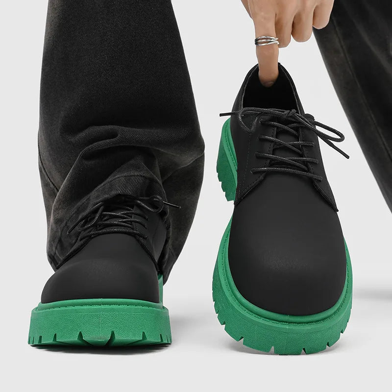 Two-Tone Leather Platform Derby Sneakers