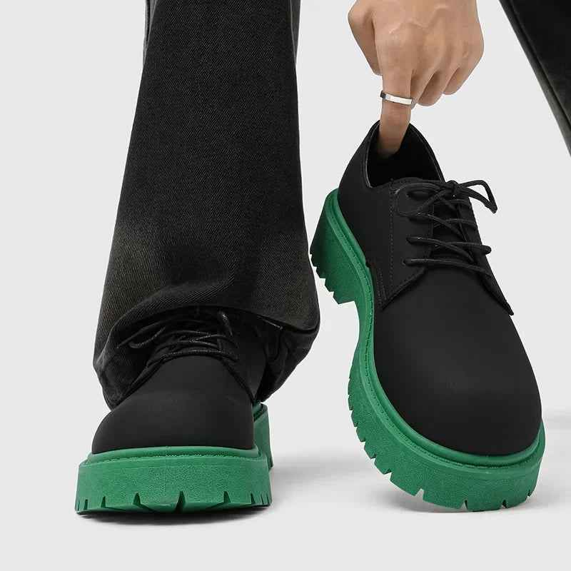 Two-Tone Leather Platform Derby Sneakers