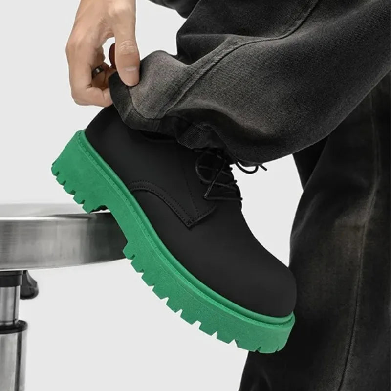 Two-Tone Leather Platform Derby Sneakers