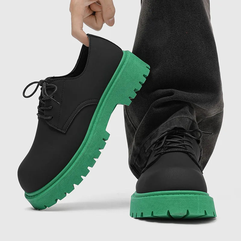 Two-Tone Leather Platform Derby Sneakers