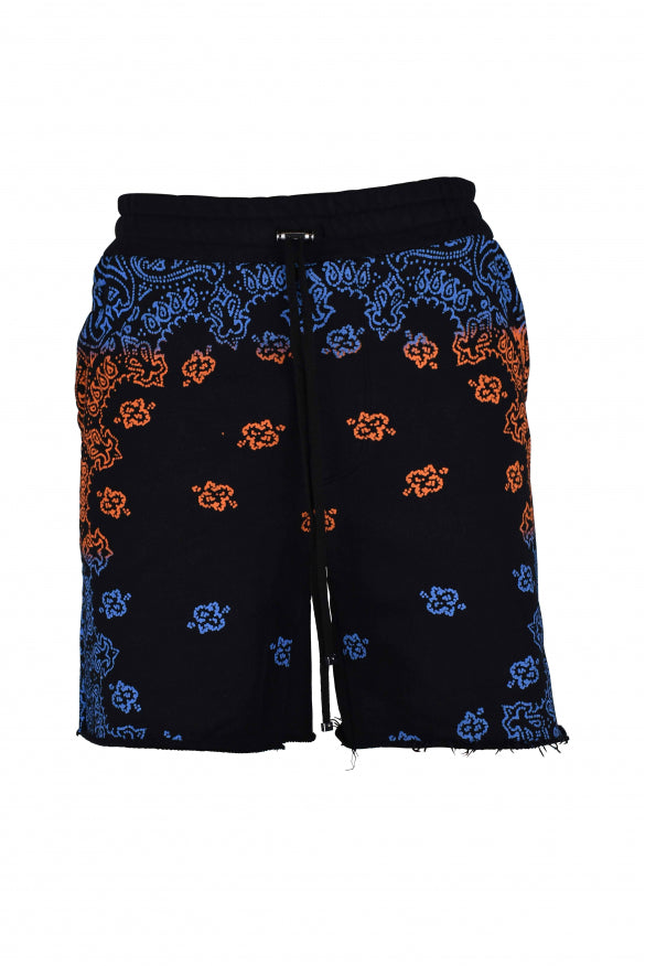 Amiri Men's Black Cotton Bandana Shorts (Orange/Blue)