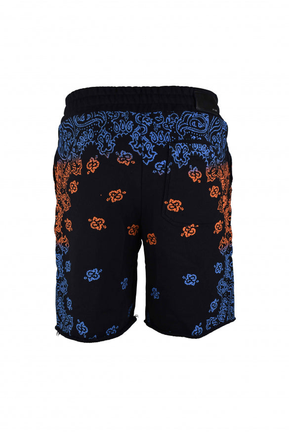 Amiri Men's Black Cotton Bandana Shorts (Orange/Blue)