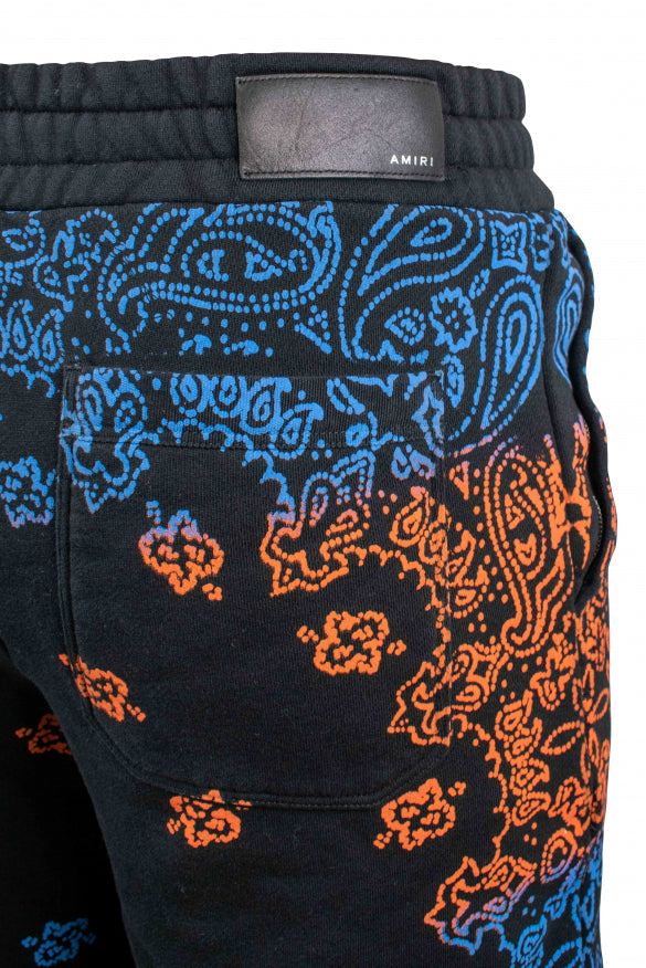 Amiri Men's Black Cotton Bandana Shorts (Orange/Blue)