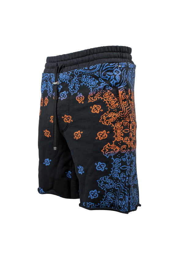 Amiri Men's Black Cotton Bandana Shorts (Orange/Blue)