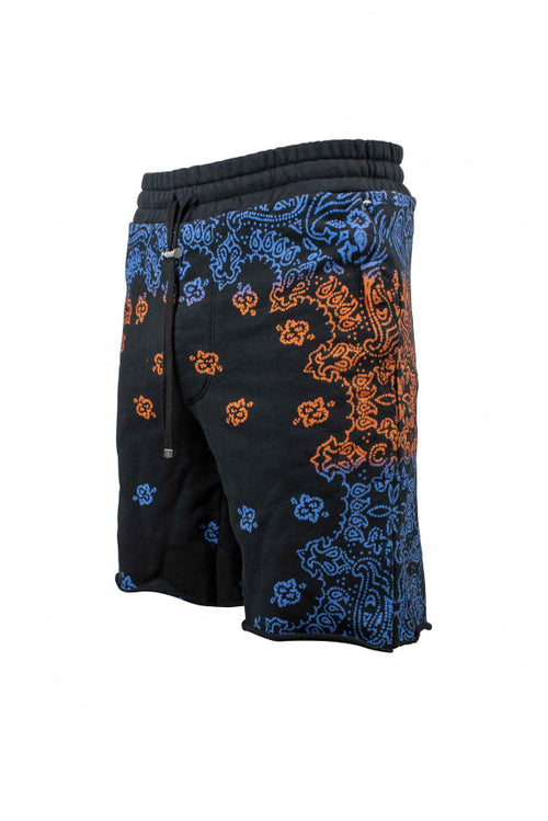 Amiri Men's Black Cotton Bandana Shorts (Orange/Blue)