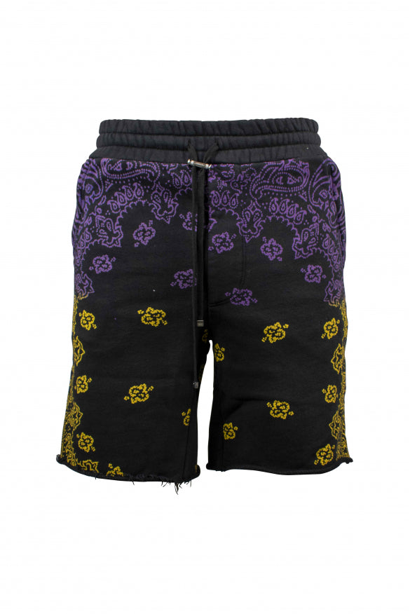 Amiri Men's Black Cotton Bandana Shorts (Purple/Yellow)