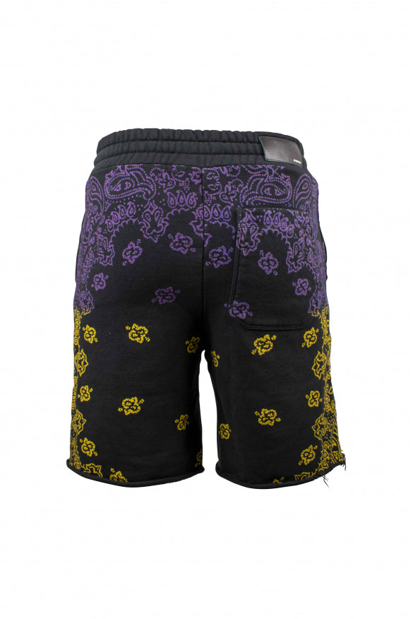 Amiri Men's Black Cotton Bandana Shorts (Purple/Yellow)