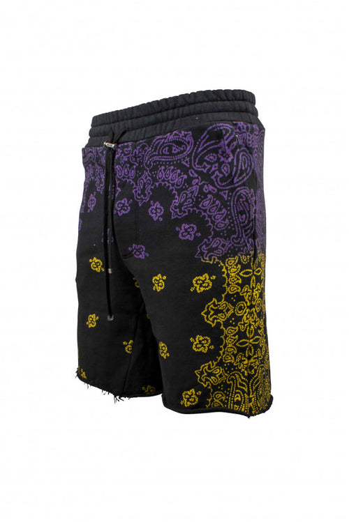 Amiri Men's Black Cotton Bandana Shorts (Purple/Yellow)